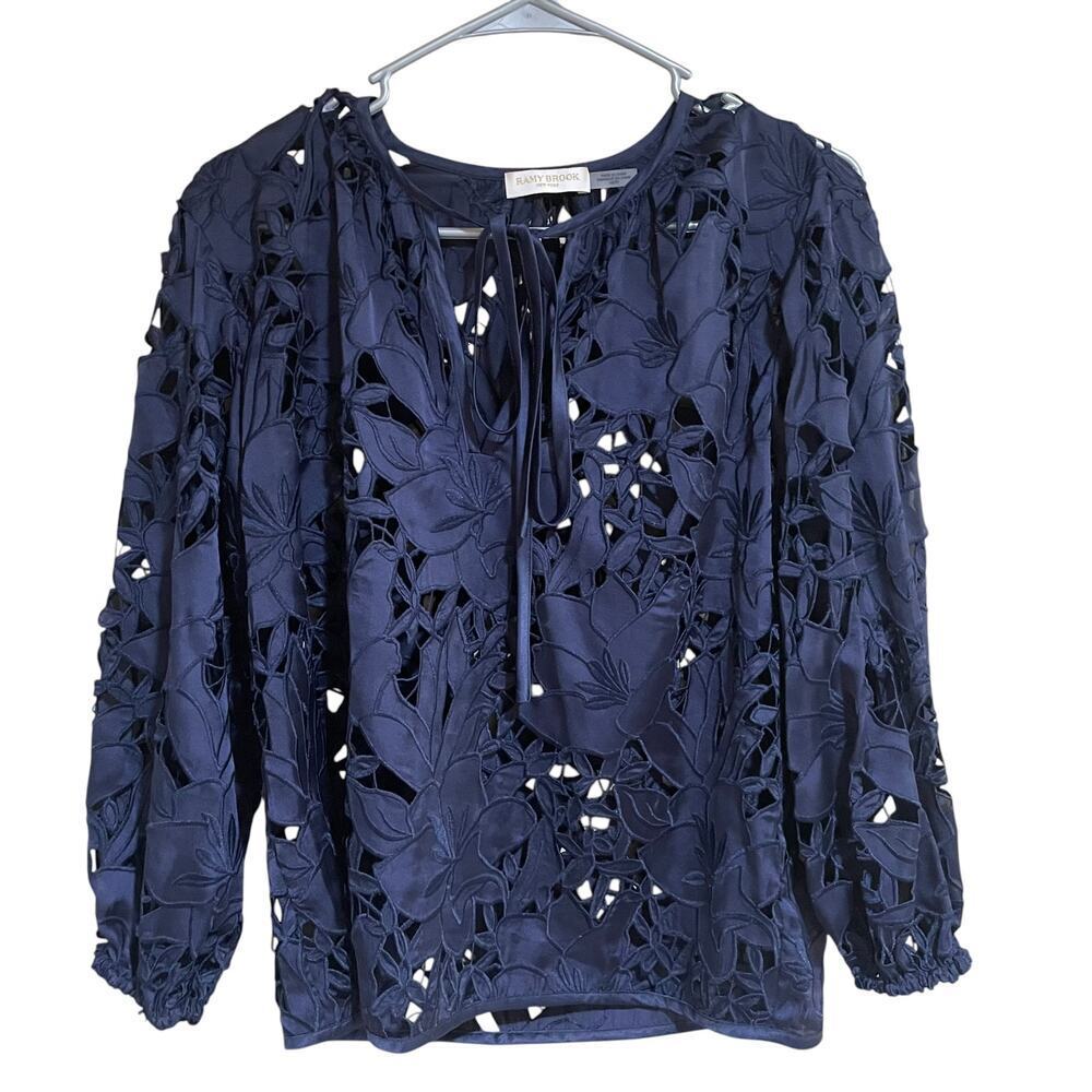 Ramy brook lace front blouse tie neck detail